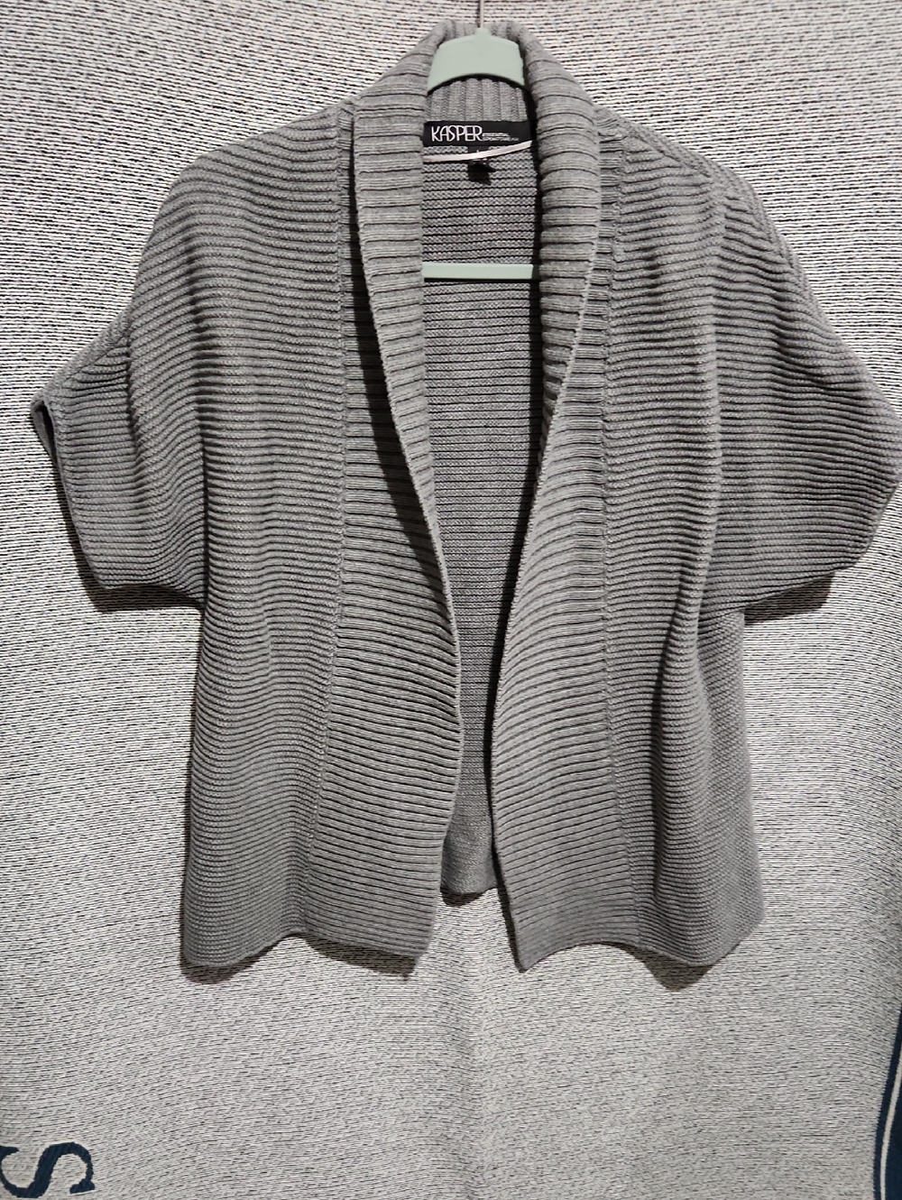 Kasper Gray Short-Sleeve Ribbed Open Front Cardigan - Picture 2 of 5